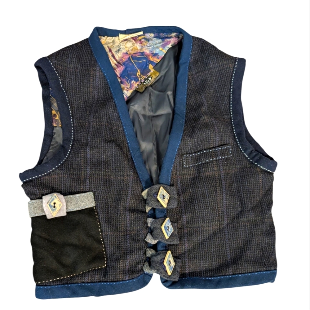 vintage Jeanne Walton wearable art women's patchwork‎ jacket vest wool Boho Rare